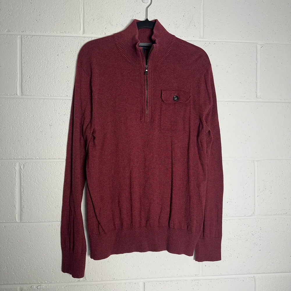 Banana Republic Mens Burgundy 100% Cotton Quarter Zip Sweater Pocket Size M